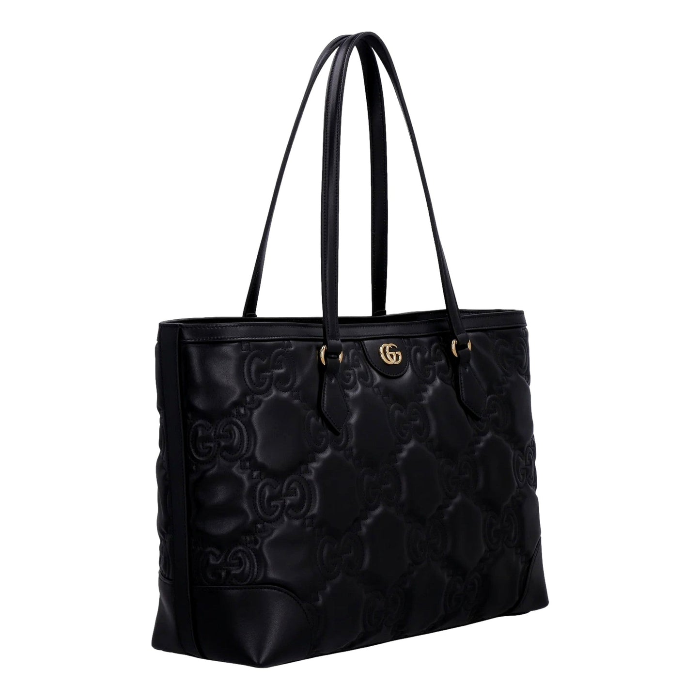 Ophidia Jumbo GG Matellase Medium Black Leather Tote