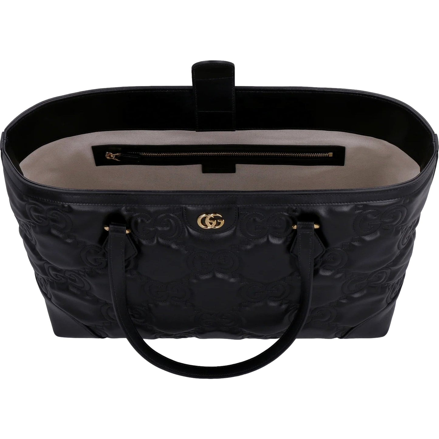 Ophidia Jumbo GG Matellase Medium Black Leather Tote