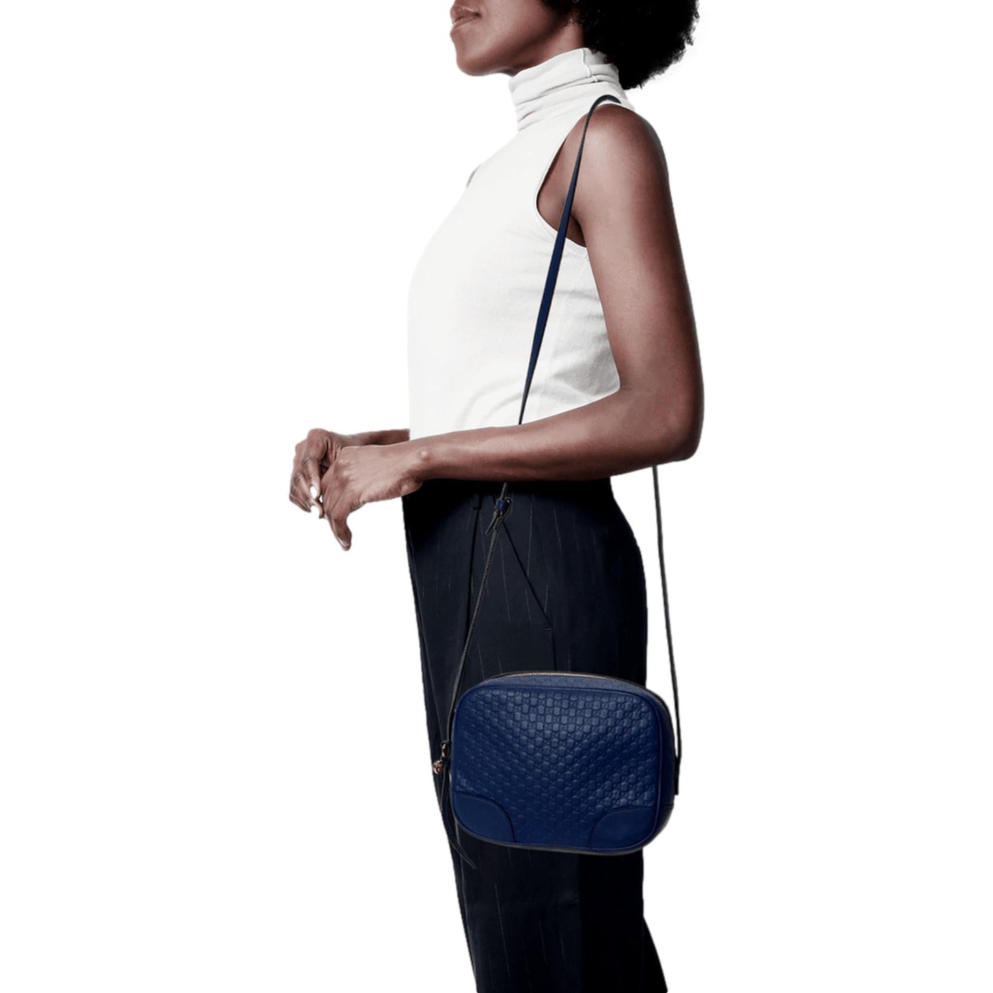 Bree Microguccissima Caspian Blue Leather Crossbody Bag