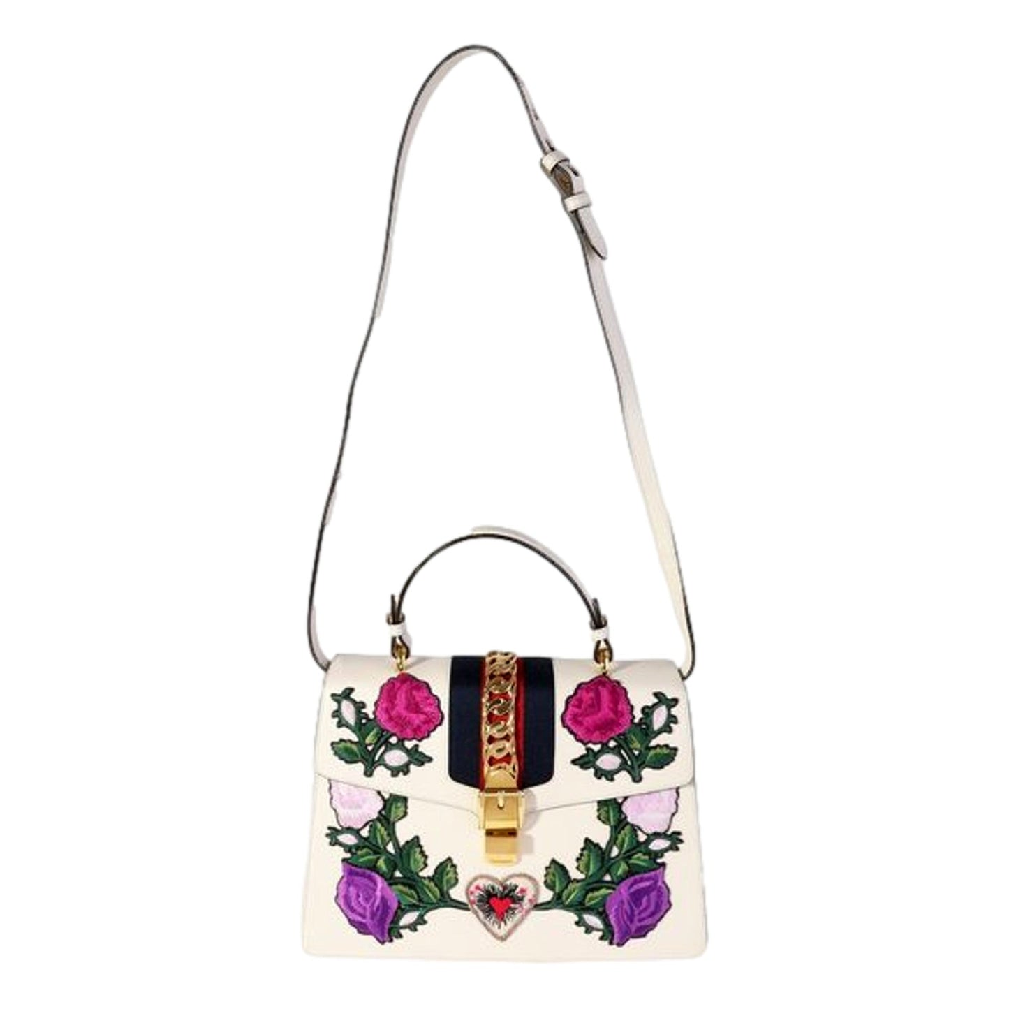 Sylvie Embroidered Off White Medium Top Handle Bag