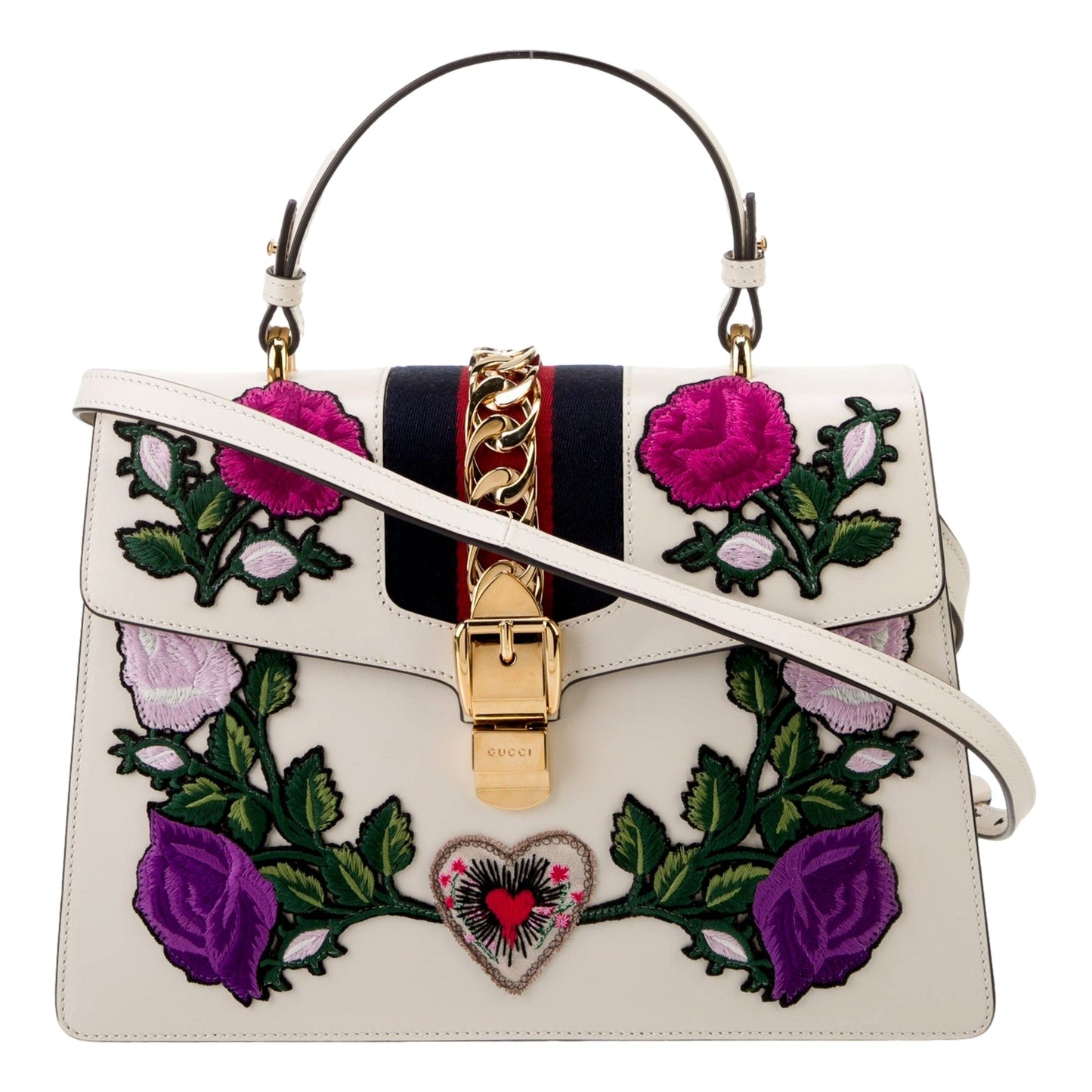 Sylvie Embroidered Off White Medium Top Handle Bag