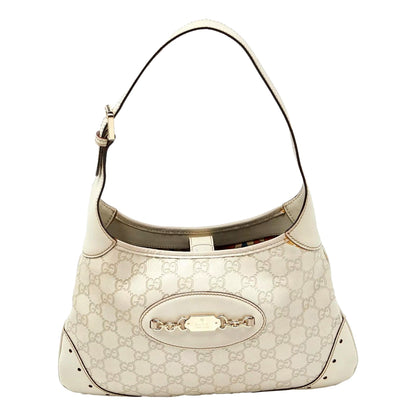 Guccissima Punch Hobo Handbag Logo White Leather Pre-Owned