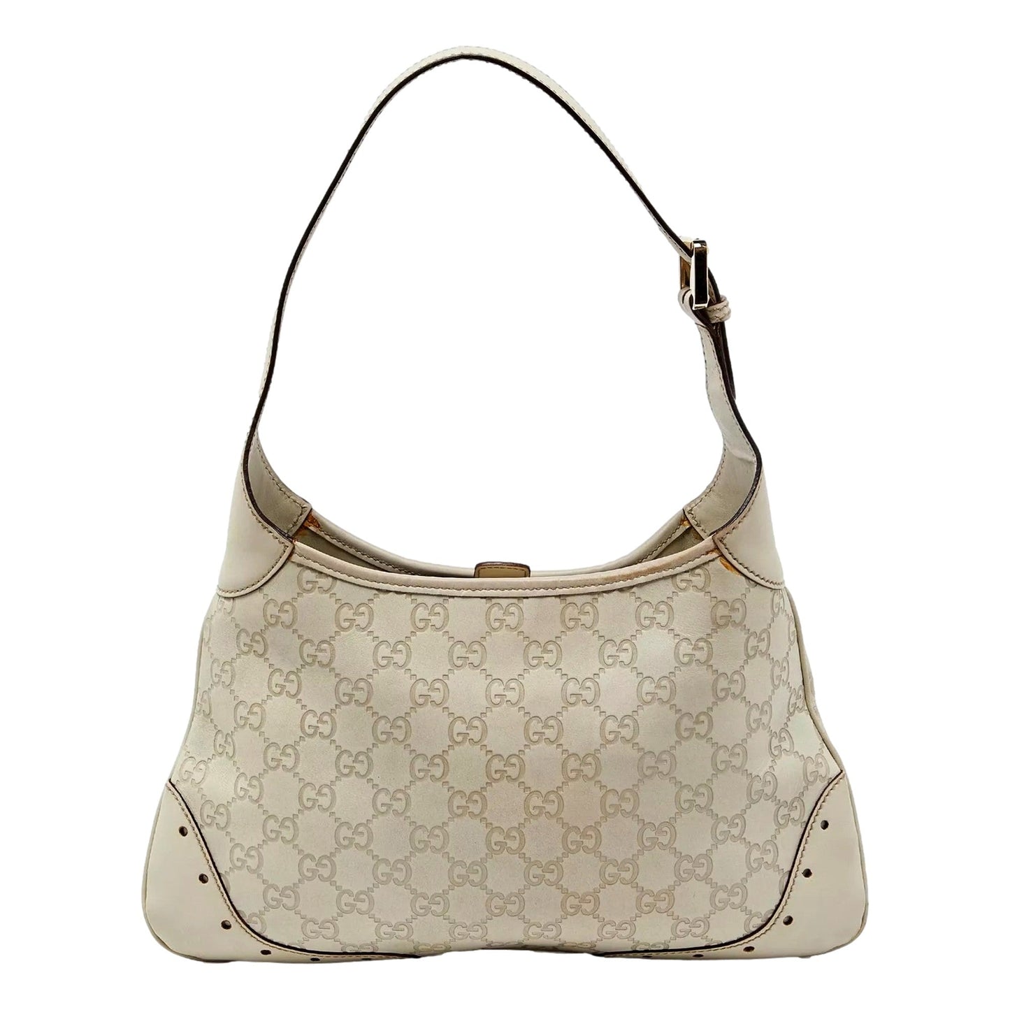 Guccissima Punch Hobo Handbag Logo White Leather Pre-Owned