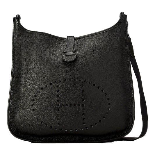 Evelyne PM Shoulder Bag Taurillon Clemence Calfskin SHW Noir Black