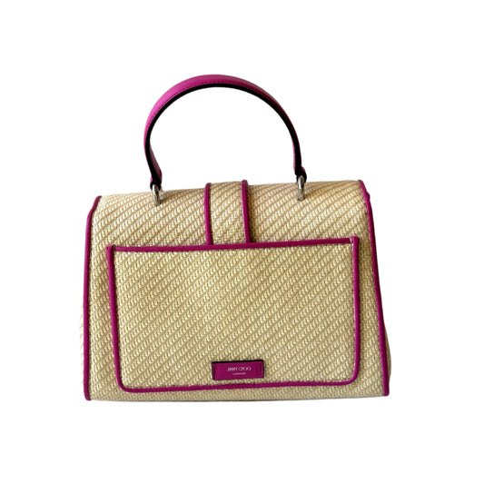 Cheri Crystal Medium Top Handle Bag Raffia Pink Leather Trim