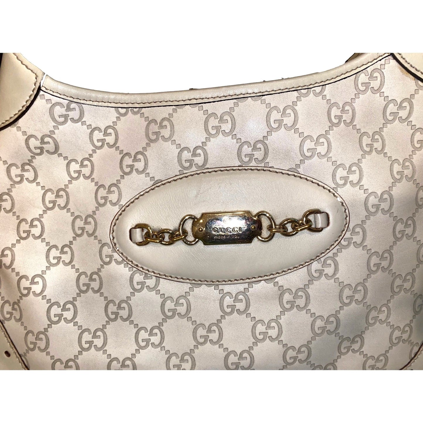 Guccissima Punch Hobo Handbag Logo White Leather Pre-Owned