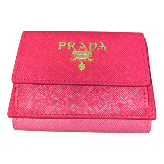 Tri-Fold Saffiano Wallet Womens Pink Multicolor Gold Logo