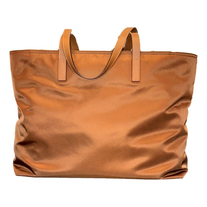 Nylon and Leather Medium Shopper Tote Bag Tobacco Brown