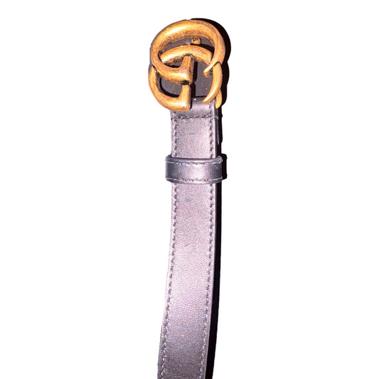 Gold GG Marmont Thin Black Leather Belt