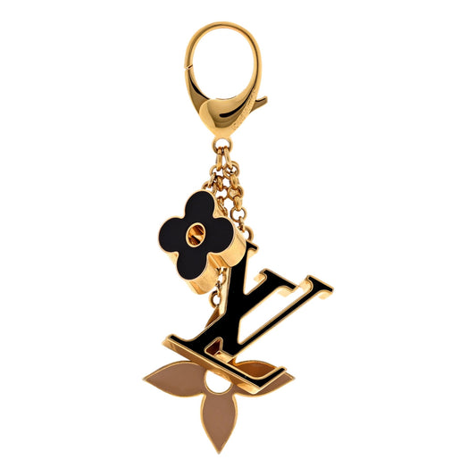 Fleur De Monogram Bag Charm Black