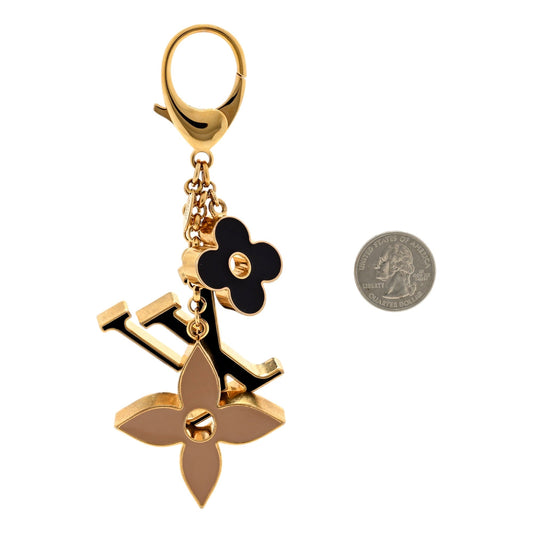 Fleur De Monogram Bag Charm Black