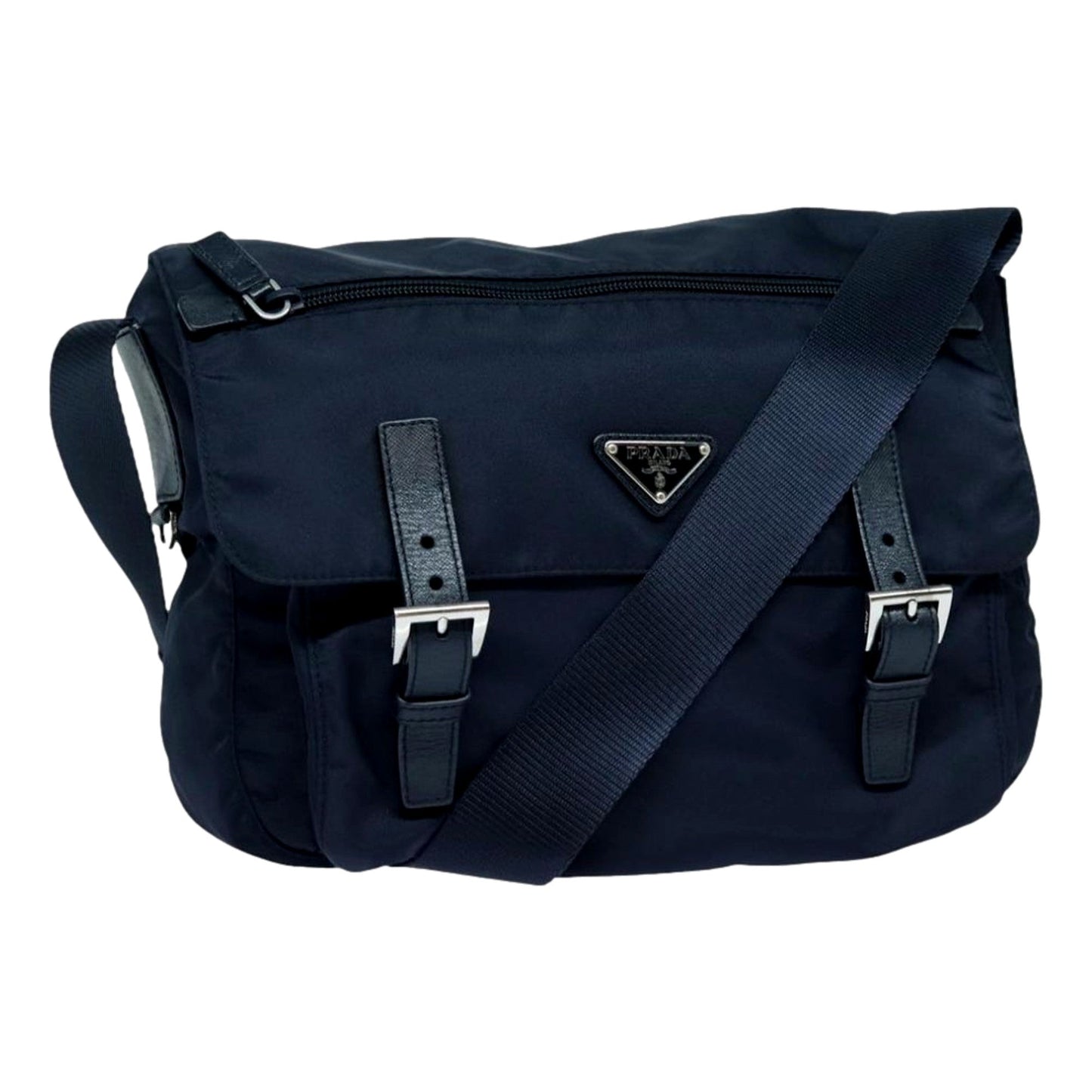 Tessuto Re-Nylon Messenger Crossbody Bag Blue+Nero Navy Medium