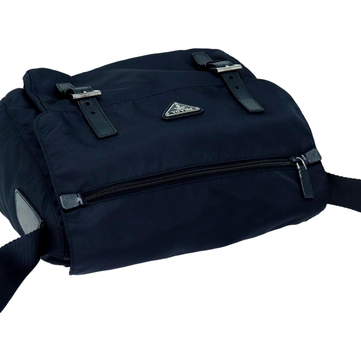 Tessuto Re-Nylon Messenger Crossbody Bag Blue+Nero Navy Medium