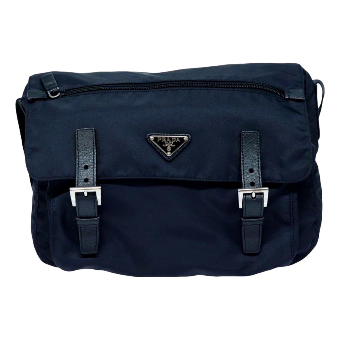 Tessuto Re-Nylon Messenger Crossbody Bag Blue+Nero Navy Medium