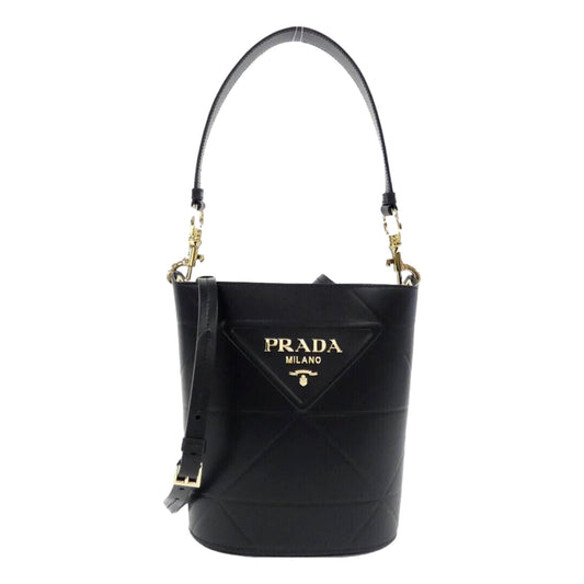 Soft Calf Leather Bucket Crossbody Handbag Nero Black