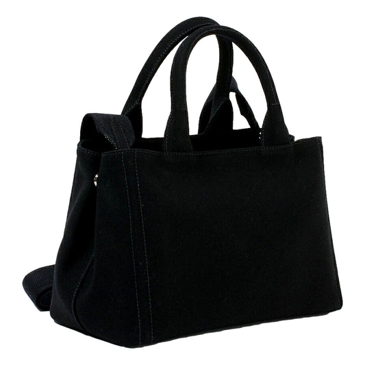 Canapa Tote Handbag Canvas Embossed Lettering Logo Fabric Black