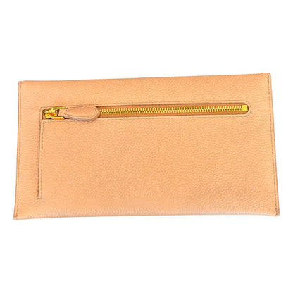 Beige Vitello Grain Leather Long Envelope Wallet