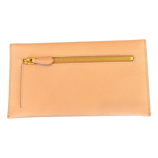 Beige Vitello Grain Leather Long Envelope Wallet