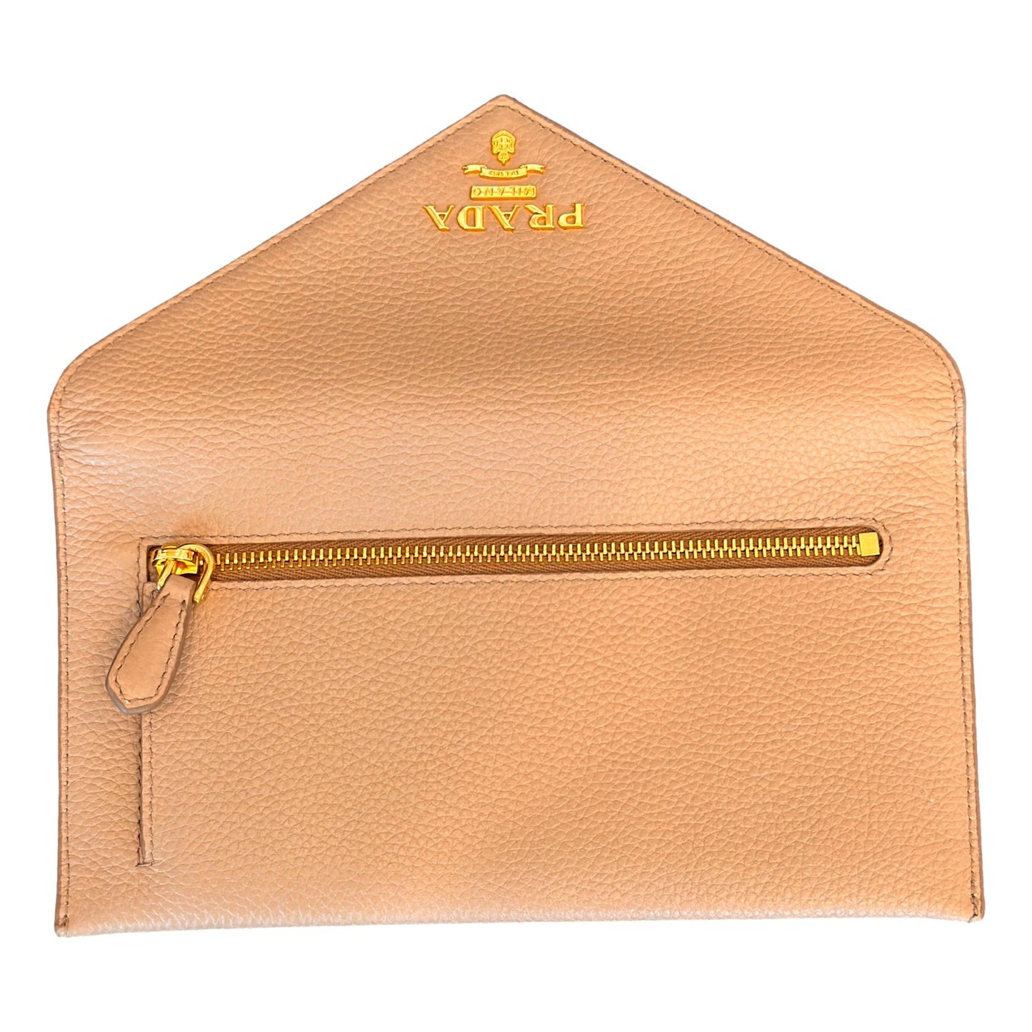 Beige Vitello Grain Leather Long Envelope Wallet