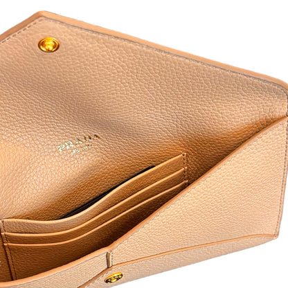 Beige Vitello Grain Leather Long Envelope Wallet