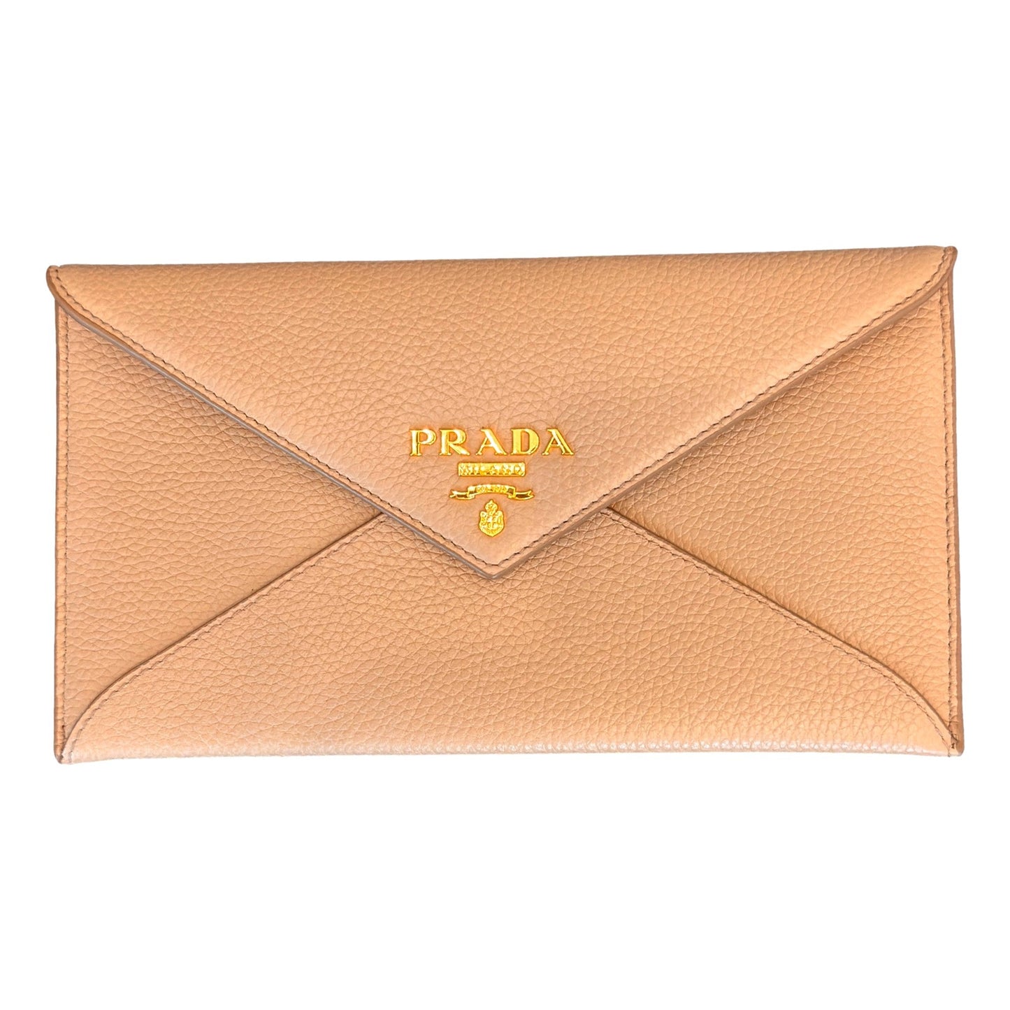 Beige Vitello Grain Leather Long Envelope Wallet