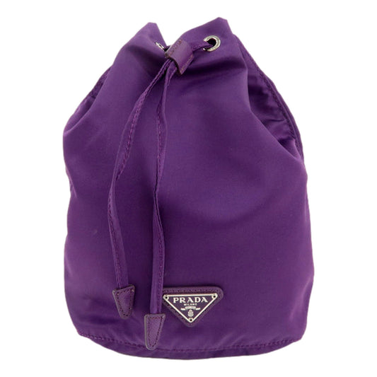 UVA Purple Tessuto Nylon Triangle Logo Drawstring Bucket Bag