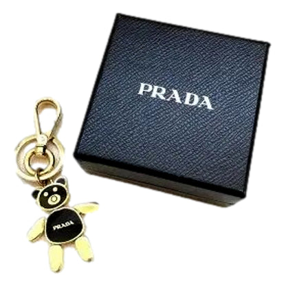 Women's Black/Gold Teddy Bear Handbag Charm Keychain