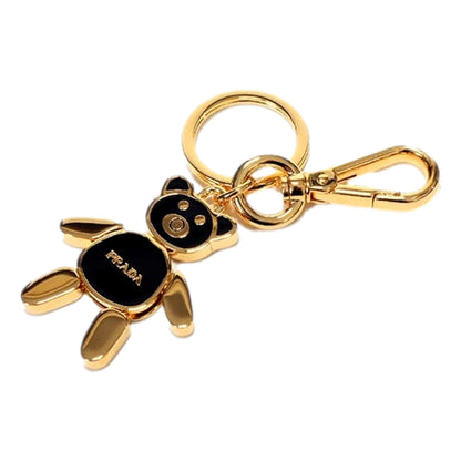 Women's Black/Gold Teddy Bear Handbag Charm Keychain