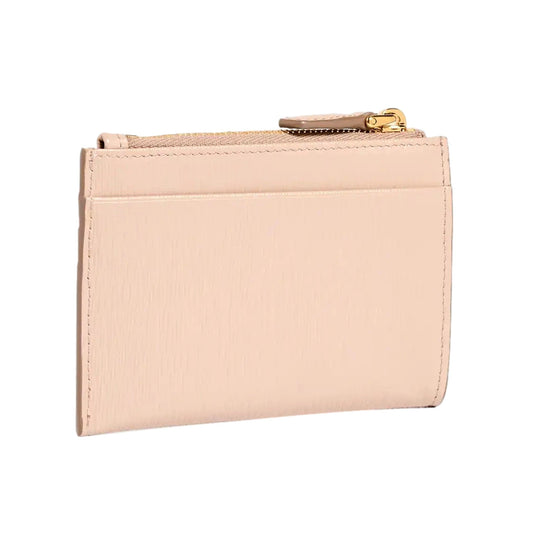 Vitello Move Card Holder Wallet Cipria Beige Leather Logo Plaque