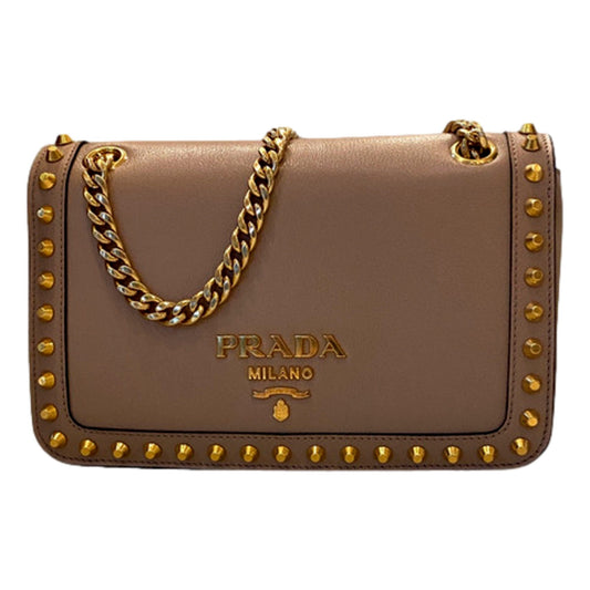 Pattina Glace Calf Leather Cammeo Beige Gold Studded Bag