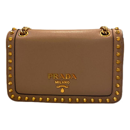 Pattina Glace Calf Leather Cammeo Beige Gold Studded Bag