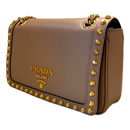 Pattina Glace Calf Leather Cammeo Beige Gold Studded Bag