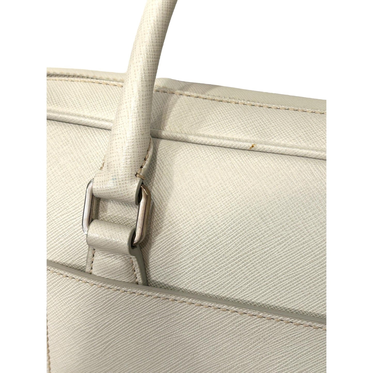 Saffiano Ivory Leather Satchel Weekender Travel Tote Bag Crossbody