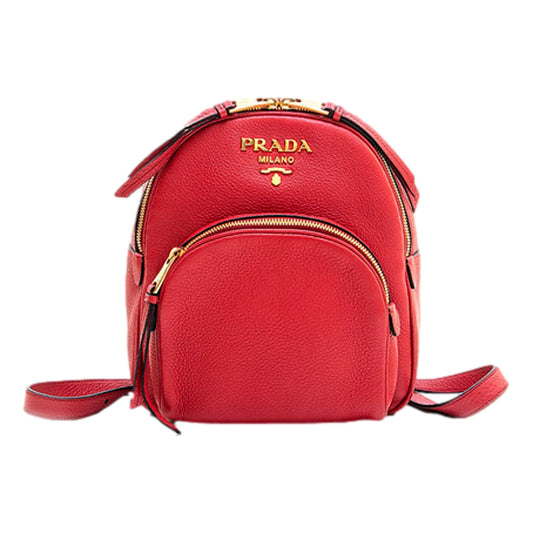 Vitello Daino Convertible Front Pocket Backpack Red Gold Hardware