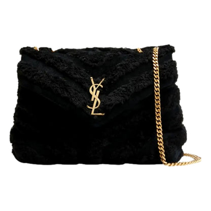 Loulou Black Shearling Medium Shoulder Bag