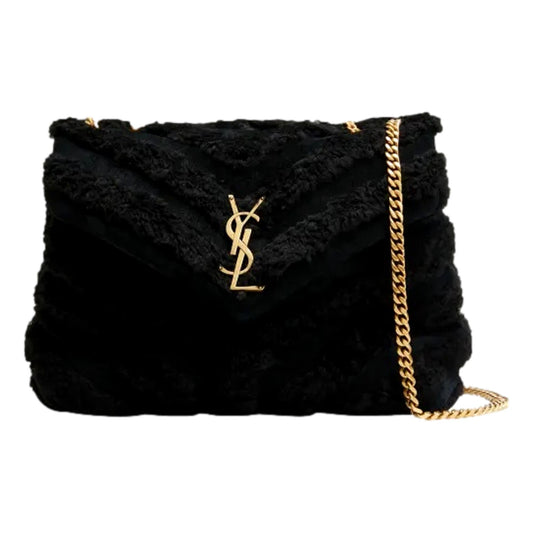 Loulou Black Shearling Medium Shoulder Bag