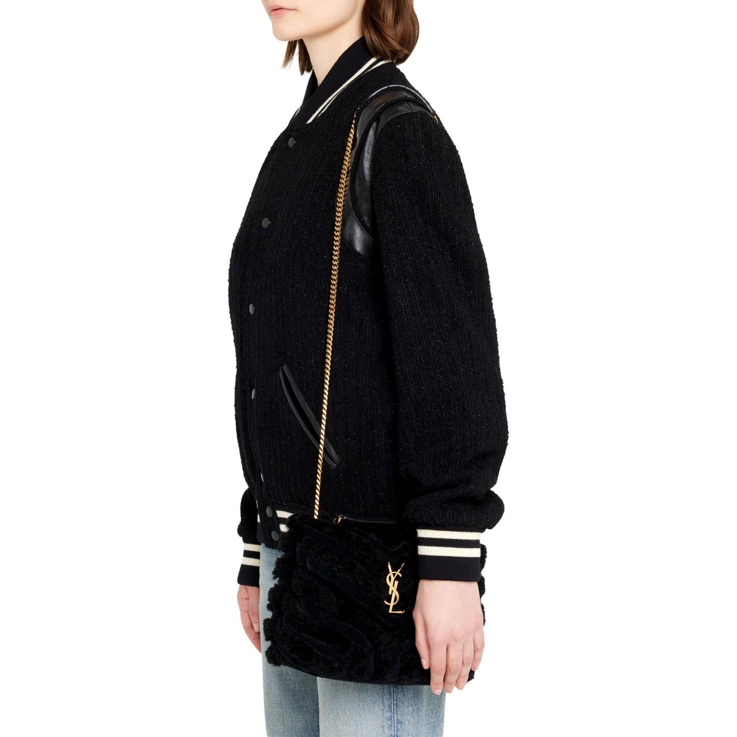 Loulou Black Shearling Medium Shoulder Bag