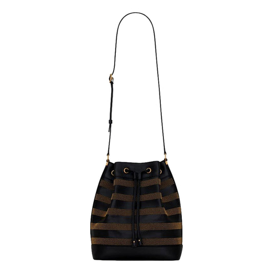 Seau Studded Black Leather Crossbody Bucket Bag