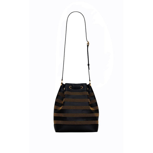 Seau Studded Black Leather Crossbody Bucket Bag