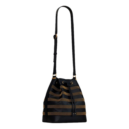 Seau Studded Black Leather Crossbody Bucket Bag