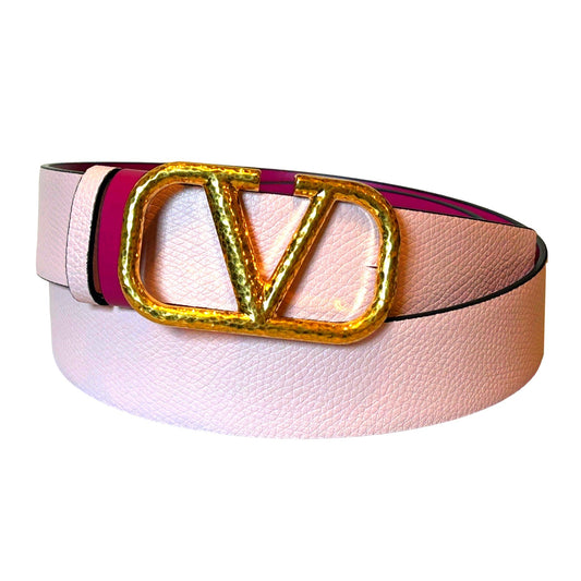 VLogo Reversible Belt Size 85 Pink Pebbled Leather