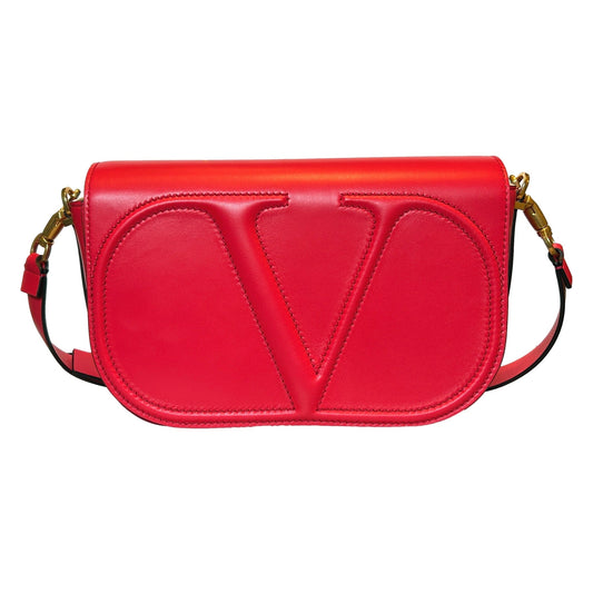 VLogo Walk Large Crossbody Bag Red Calf Leather