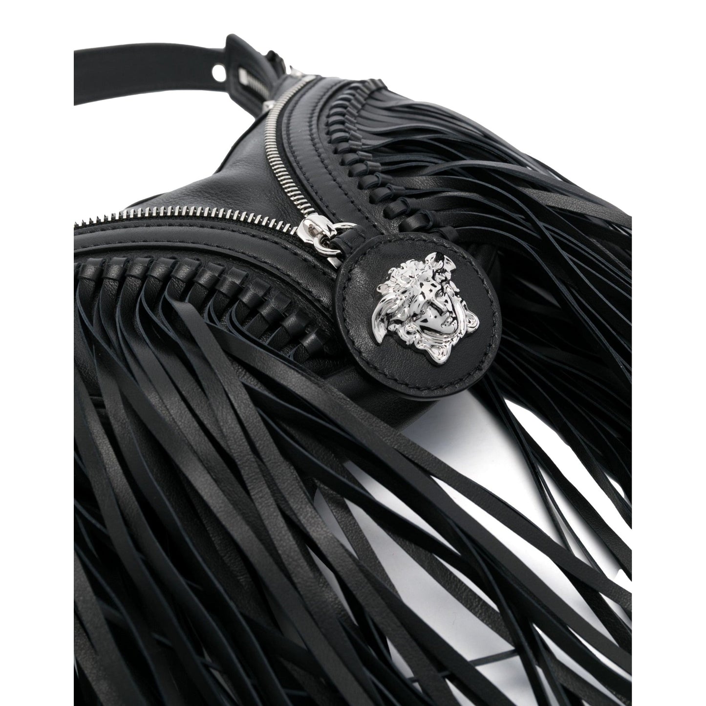 Repeat Fringe La Medusa Mini Hobo Shoulder Bag Black Leather