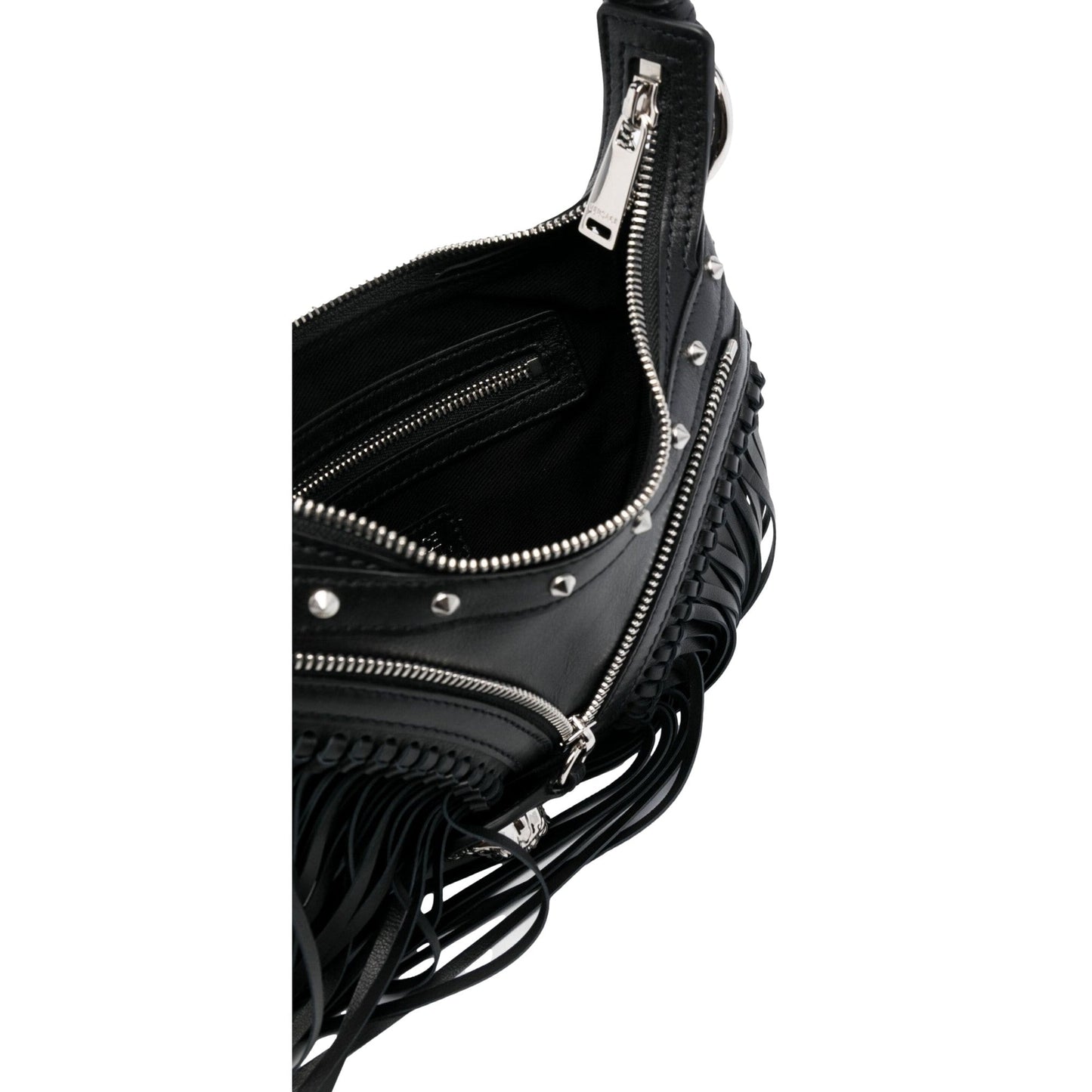 Repeat Fringe La Medusa Mini Hobo Shoulder Bag Black Leather