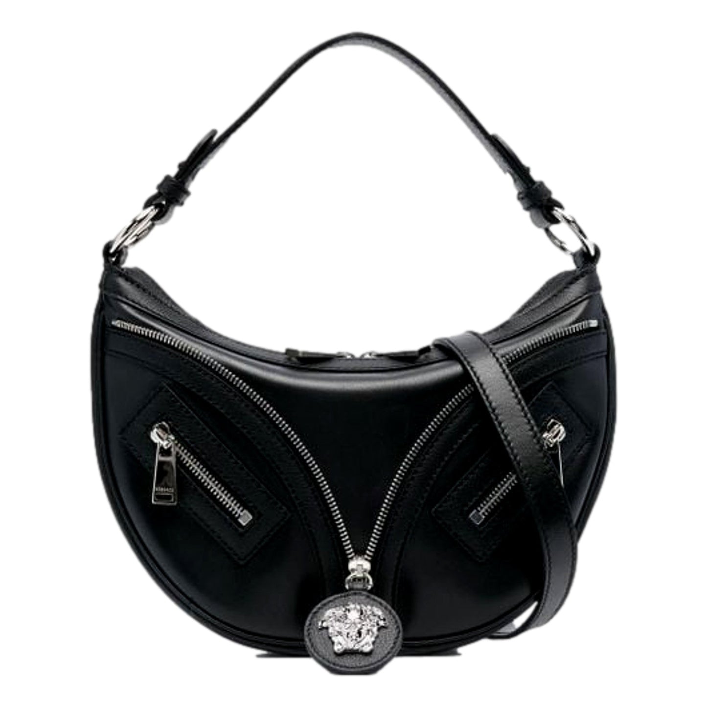 Repeat La Medusa Small Hobo Shoulder Bag Black Calfskin Leather