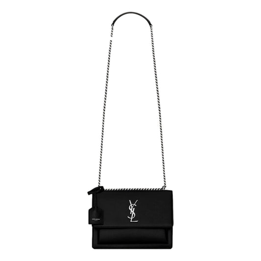 YSL Sunset Black Smooth Leather Chain Strap Handbag Crossbody