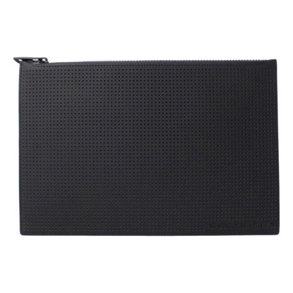 Black Leather Perforated Flat Pouch