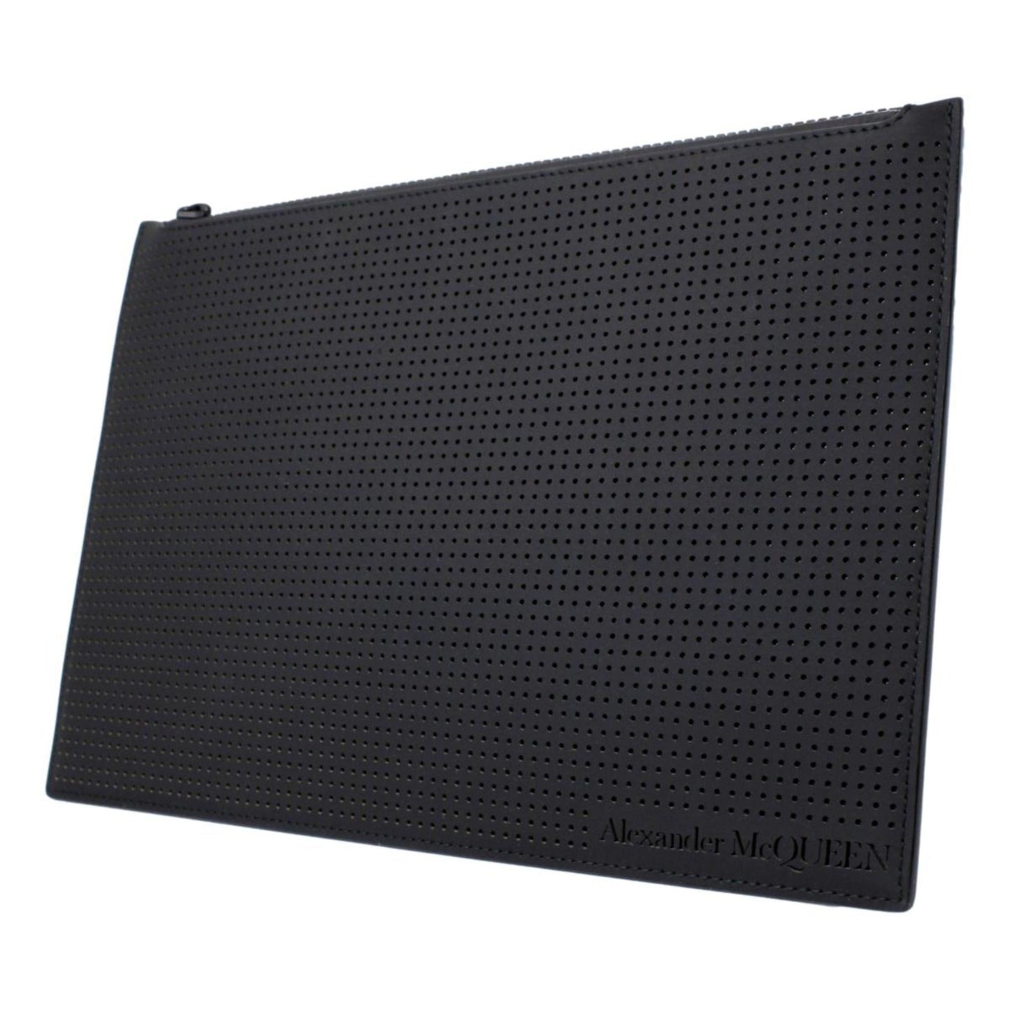 Black Leather Perforated Flat Pouch