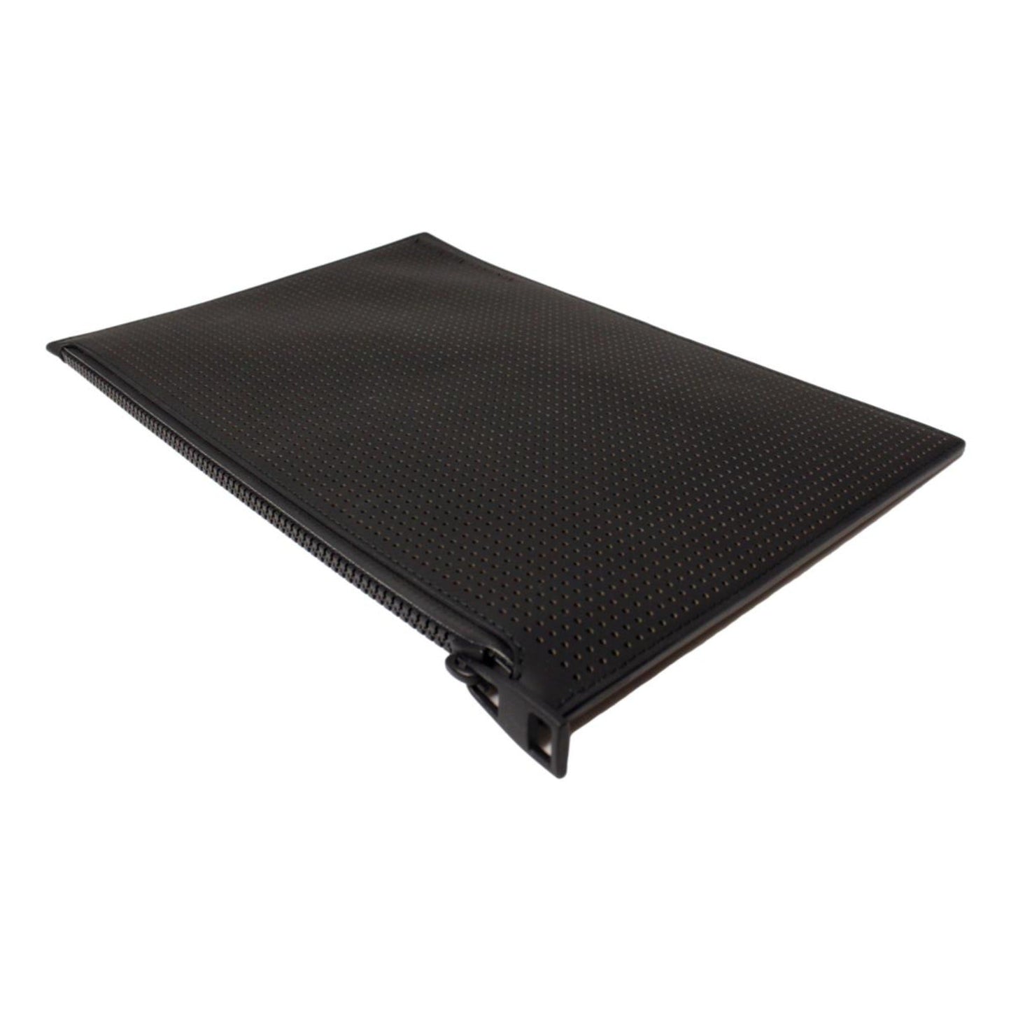 Black Leather Perforated Flat Pouch