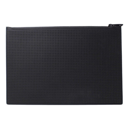 Black Leather Perforated Flat Pouch